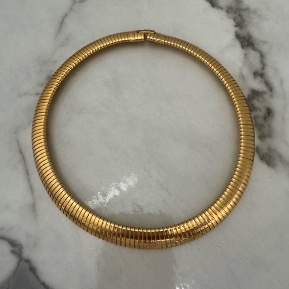 SOLD- Vintage Ellen Liam Gold Collar Necklace | Tubogas Choker 1980s 24k - Picture 6 of 9